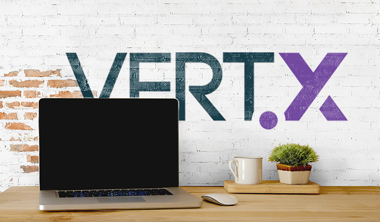 Vertx logo background with desktop computer