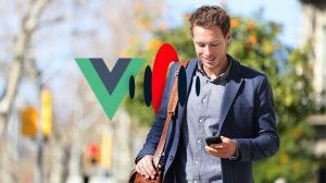 Vue and Streamdata logo and man on mobile phone