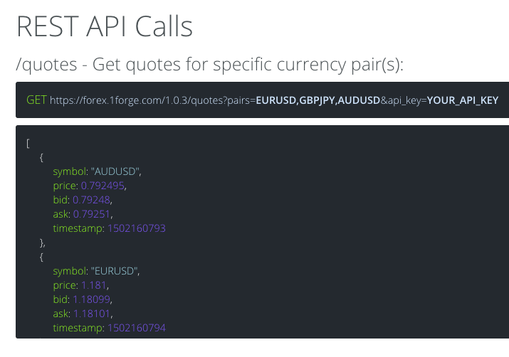 REST API Calls on 1Forge API