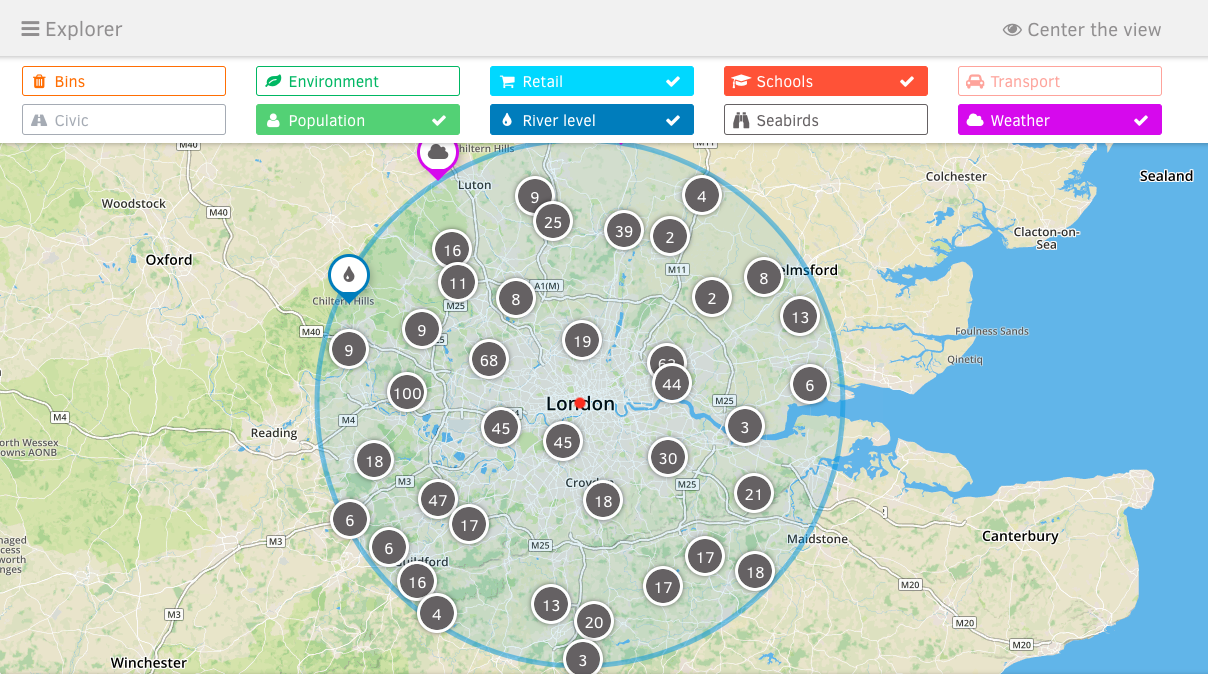 Connected devices on a map by Iotic Labs