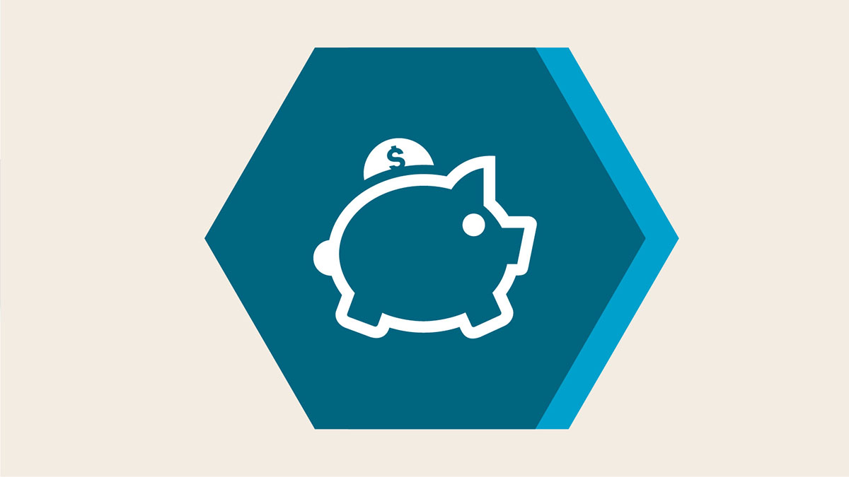 Blue hexagon icon with a white piggy bank and dollar coin, symbolizing API monetization and financial value.
