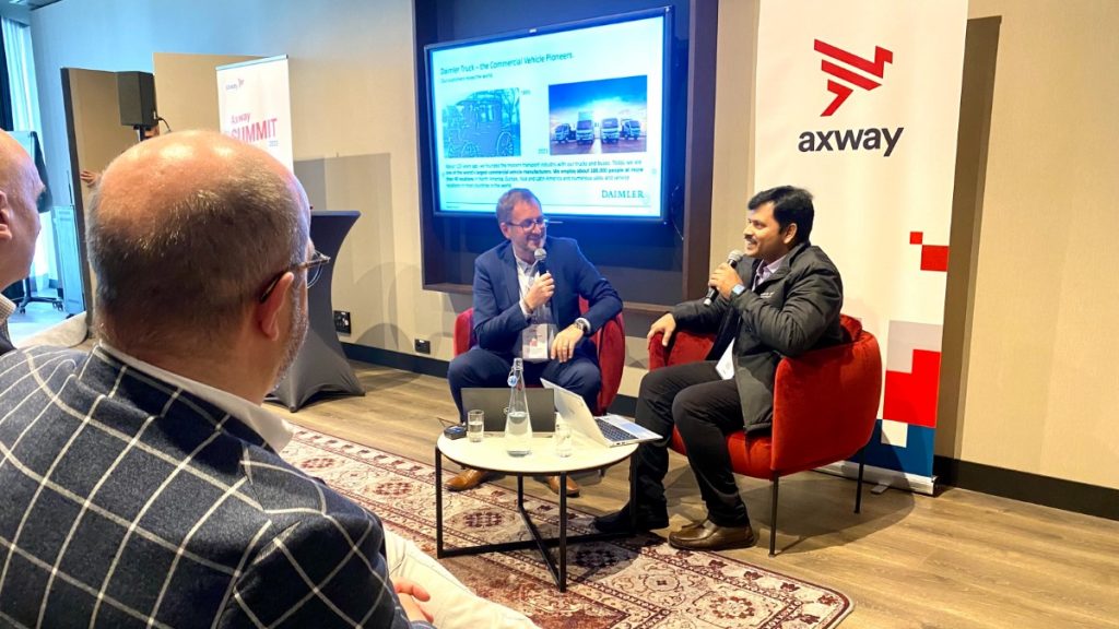 Axway Summit 2023 Daimler Truck's Madhav Rao with Emmanuel Vergé of Axway