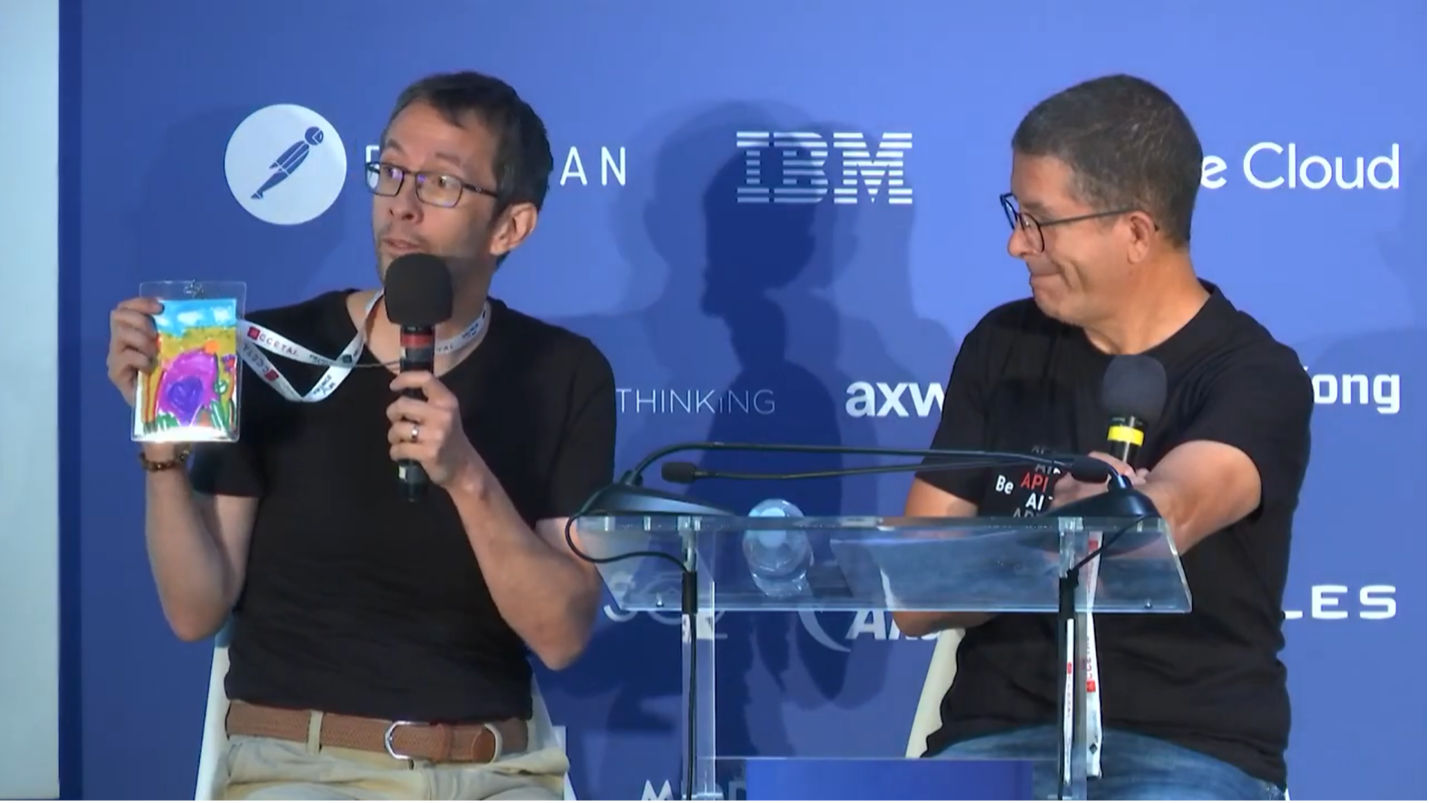 Two men at a panel during the France API press conference