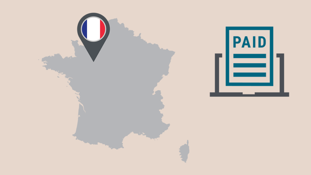 An outline of the map of France, with a pin with the French tricolor, and Axway eInvoicing icon
