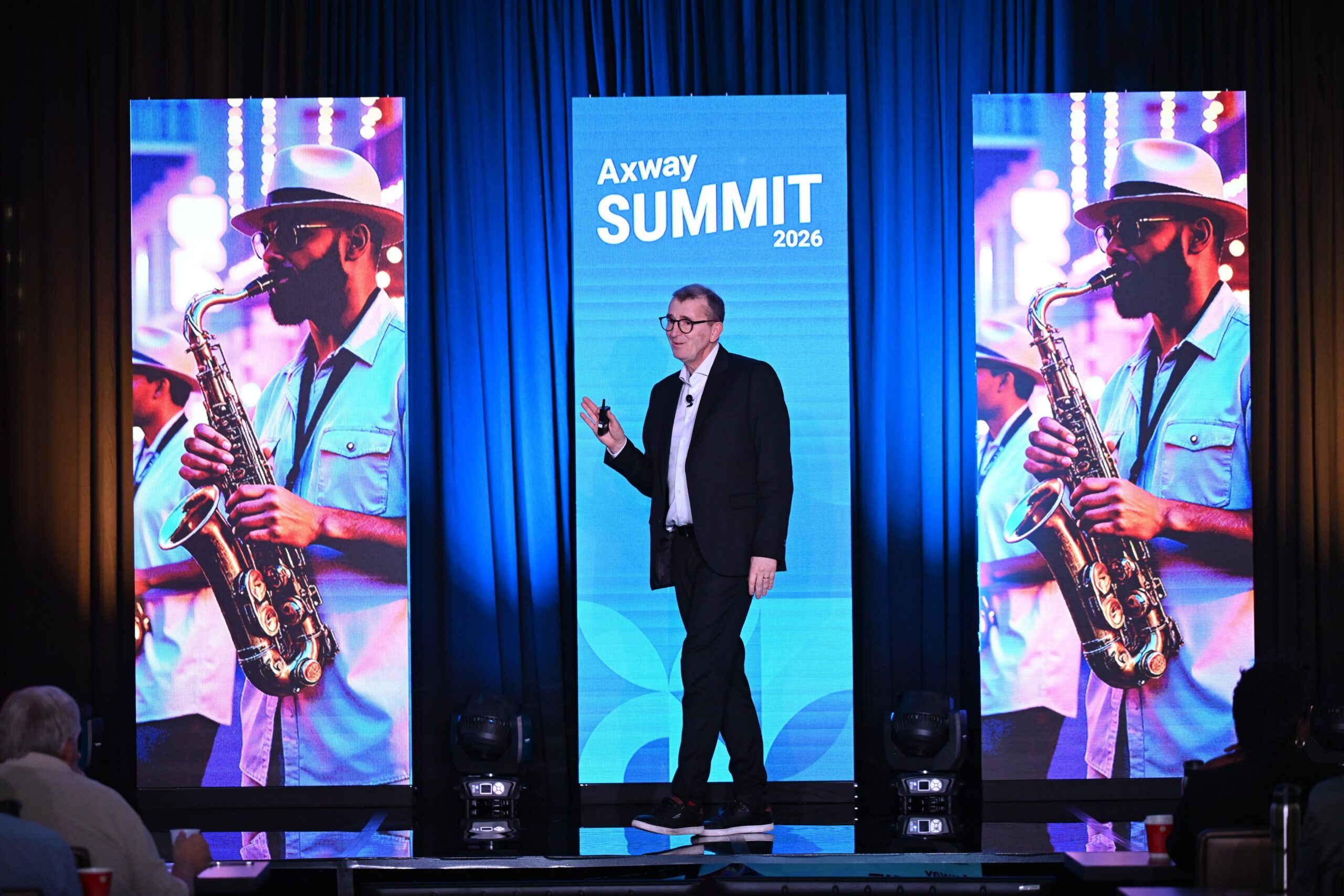 Axway's CEO Roland Royer gives a speech on the main stage of Axway Summit Americas 2026