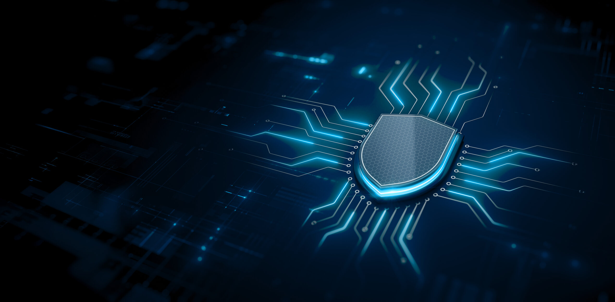 Shield. Protect and Security concept. Digital Shield on abstract technology background. 3d rendering
